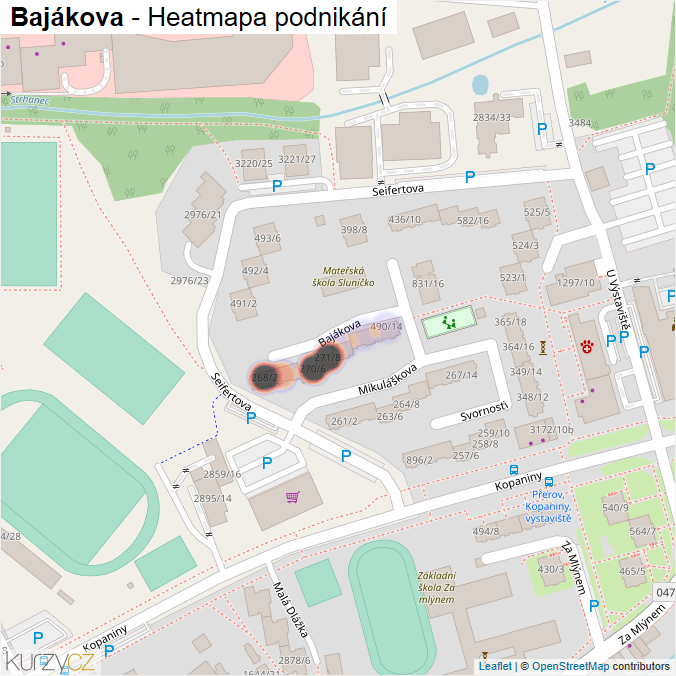 Mapa Bajákova - Firmy v ulici.
