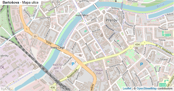 Bartošova - mapa ulice