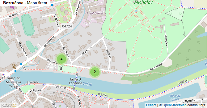 Bezručova - mapa firem