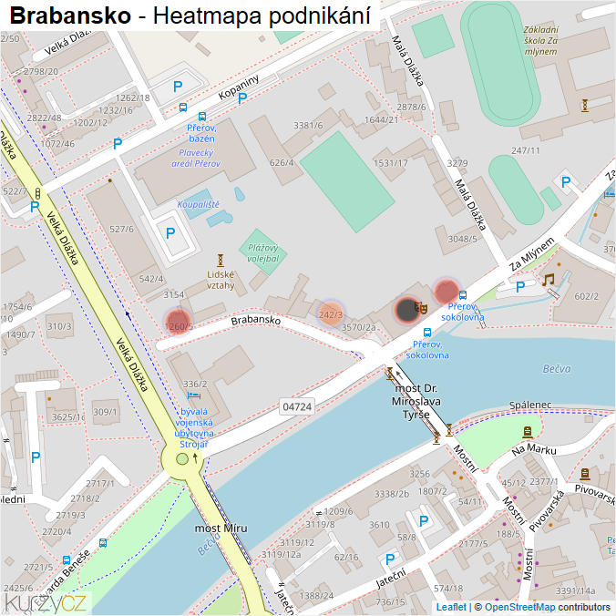 Mapa Brabansko - Firmy v ulici.