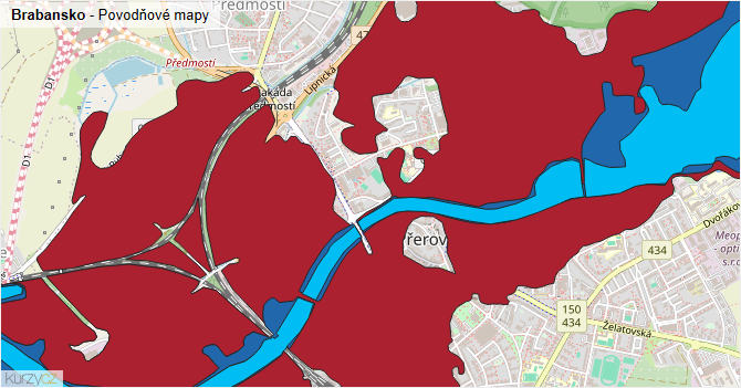 Brabansko - záplavové mapy stoleté vody