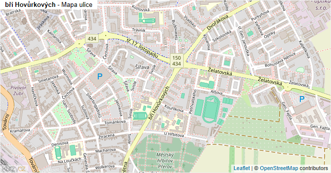bří Hovůrkových - mapa ulice