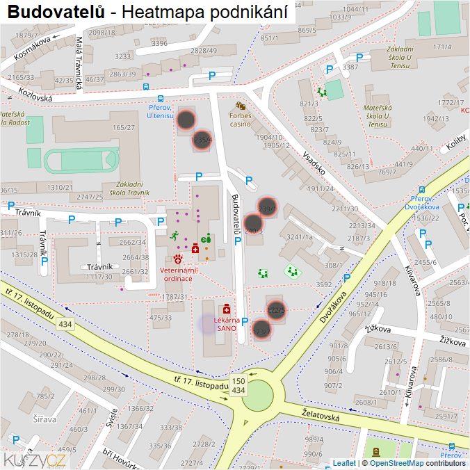 Mapa Budovatelů - Firmy v ulici.