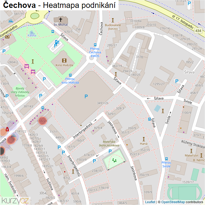 Mapa Čechova - Firmy v ulici.