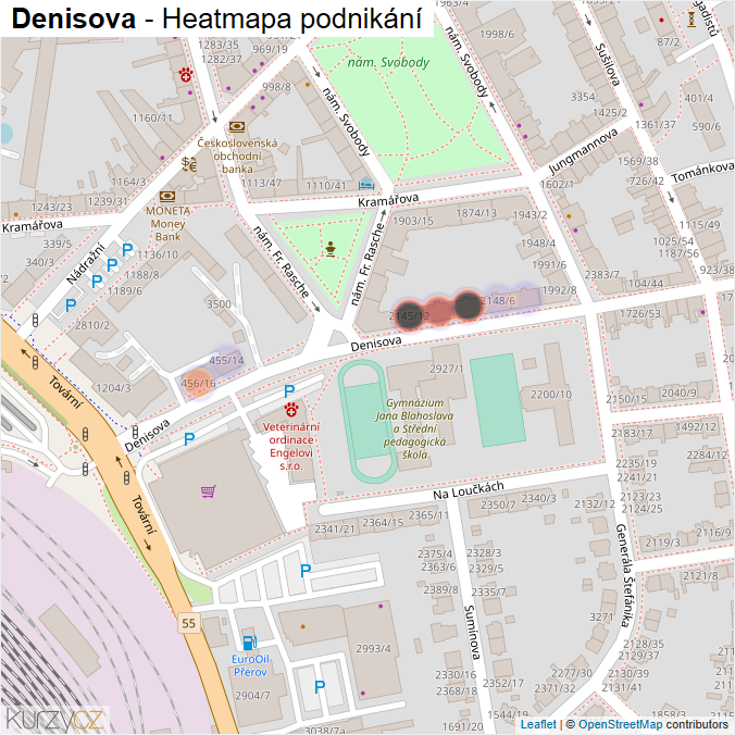 Mapa Denisova - Firmy v ulici.