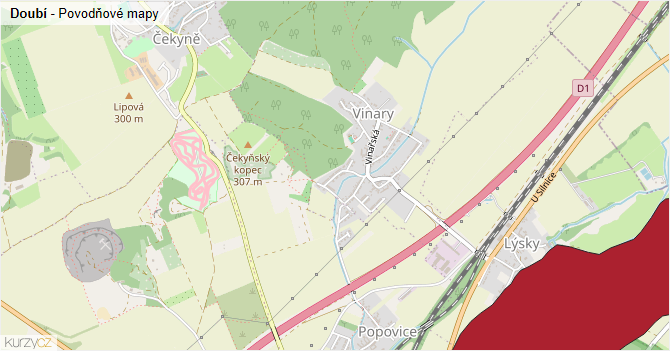 Doubí - záplavové mapy stoleté vody