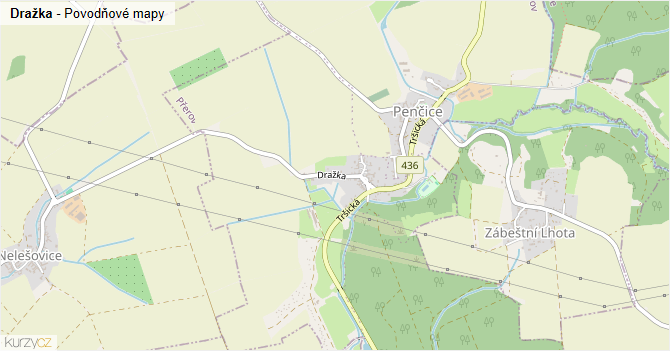 Dražka - záplavové mapy stoleté vody