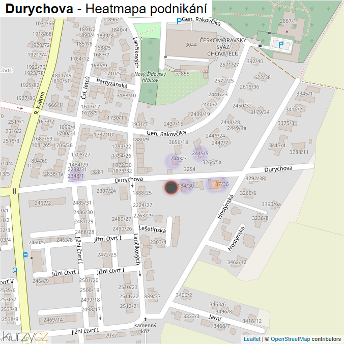 Mapa Durychova - Firmy v ulici.