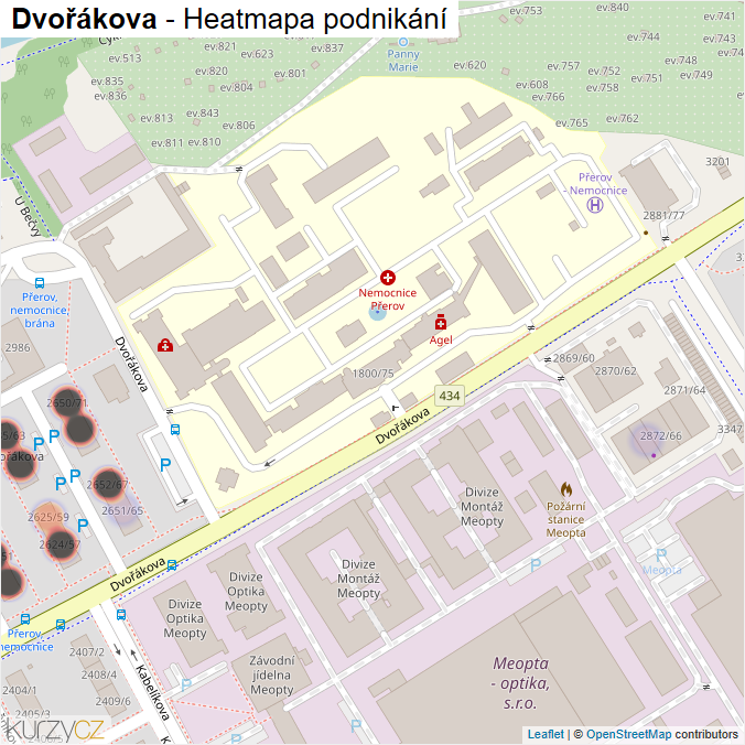 Mapa Dvořákova - Firmy v ulici.