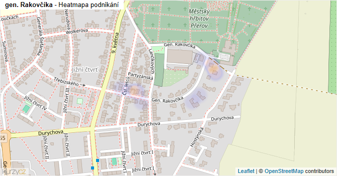 gen. Rakovčíka - mapa podnikání