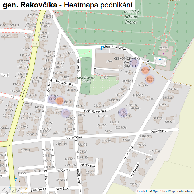 Mapa gen. Rakovčíka - Firmy v ulici.