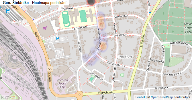 Gen. Štefánika - mapa podnikání