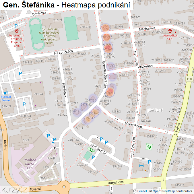 Mapa Gen. Štefánika - Firmy v ulici.