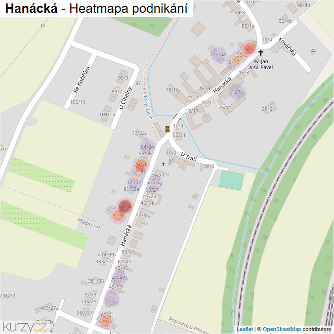 Mapa Hanácká - Firmy v ulici.
