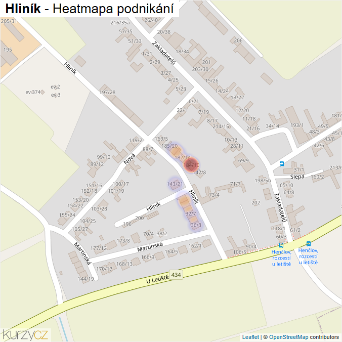 Mapa Hliník - Firmy v ulici.