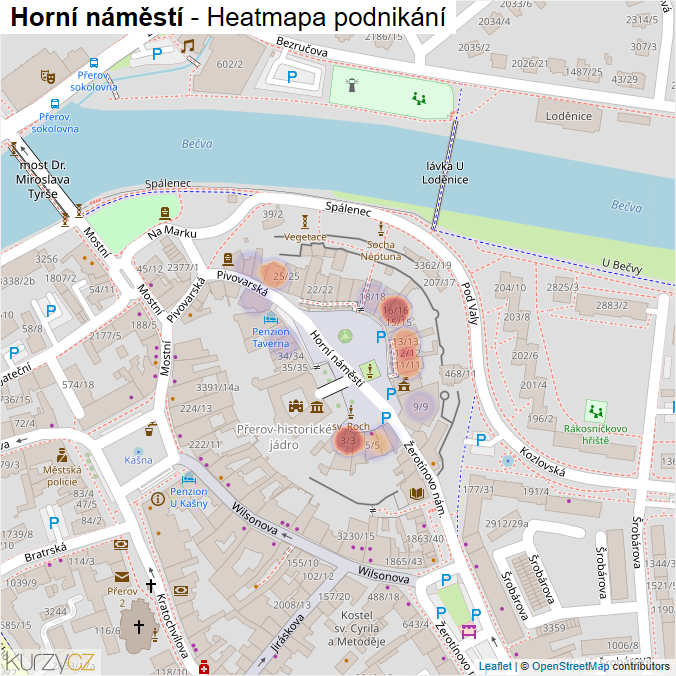 Mapa Horní náměstí - Firmy v ulici.