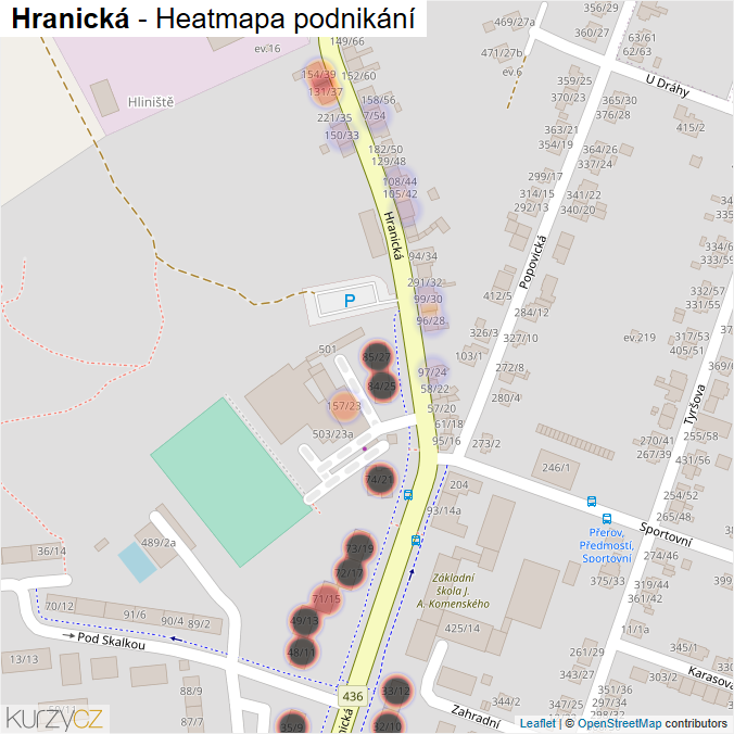 Mapa Hranická - Firmy v ulici.