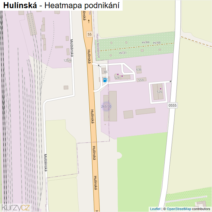 Mapa Hulínská - Firmy v ulici.