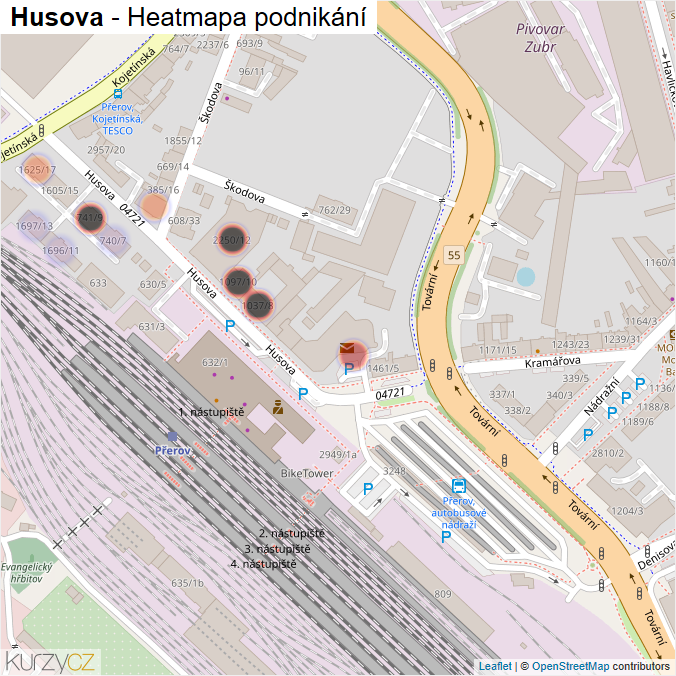 Mapa Husova - Firmy v ulici.