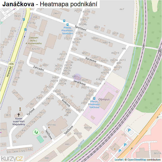 Mapa Janáčkova - Firmy v ulici.