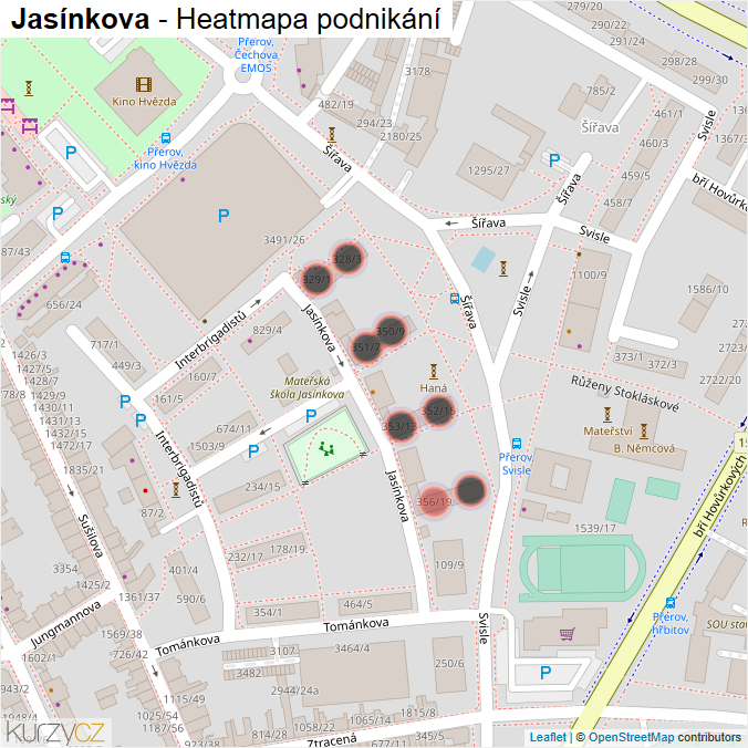 Mapa Jasínkova - Firmy v ulici.