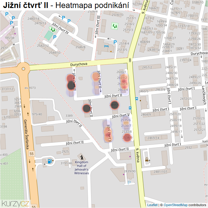 Mapa Jižní čtvrť II - Firmy v ulici.