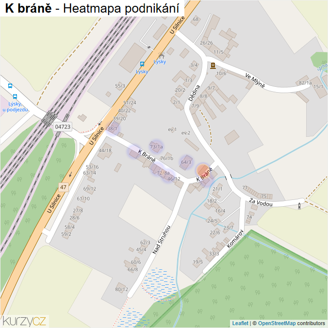 Mapa K bráně - Firmy v ulici.
