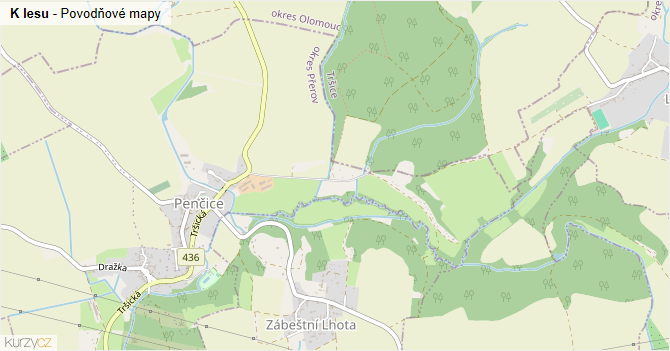 K lesu - záplavové mapy stoleté vody