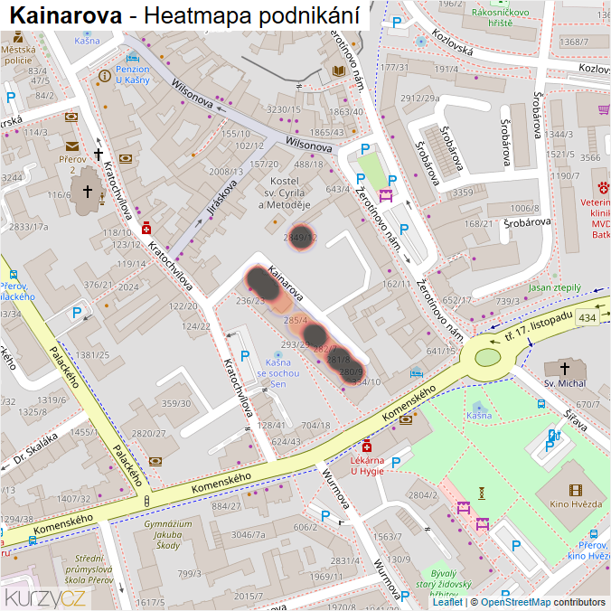 Mapa Kainarova - Firmy v ulici.