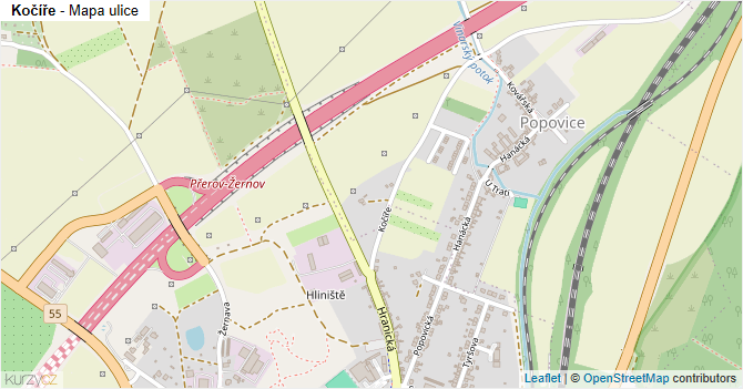 Kočíře - mapa ulice