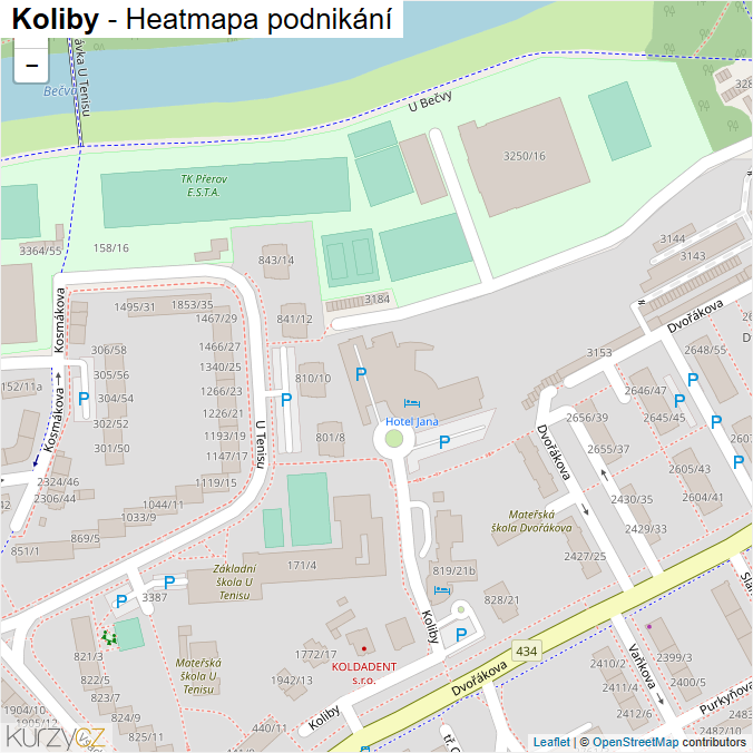 Mapa Koliby - Firmy v ulici.