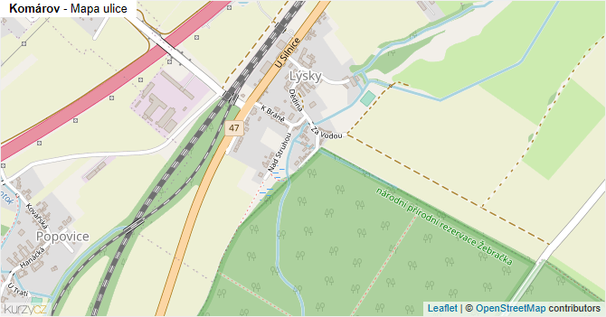 Komárov - mapa ulice