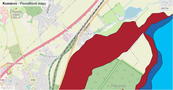 Komárov - záplavové mapy stoleté vody