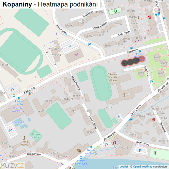 Mapa Kopaniny - Firmy v ulici.