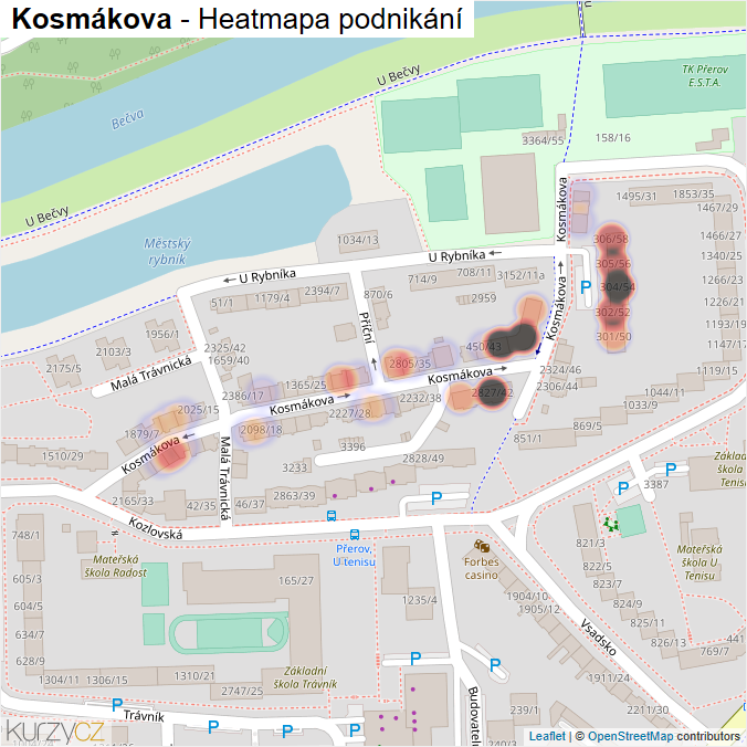 Mapa Kosmákova - Firmy v ulici.