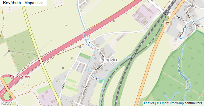 Kovářská - mapa ulice