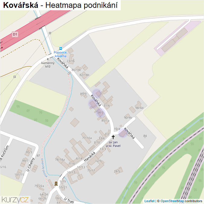 Mapa Kovářská - Firmy v ulici.