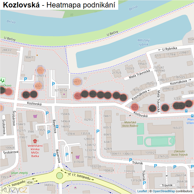 Mapa Kozlovská - Firmy v ulici.