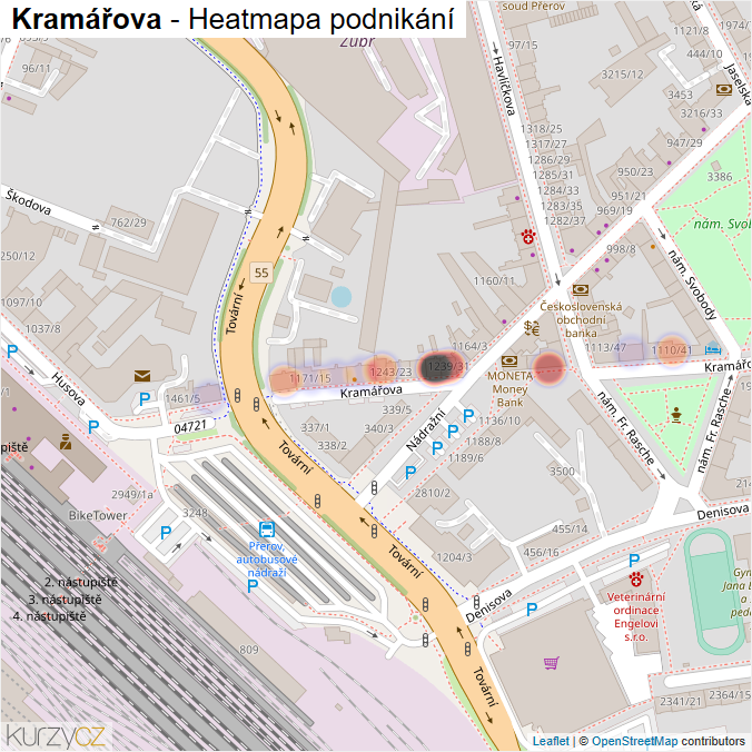Mapa Kramářova - Firmy v ulici.