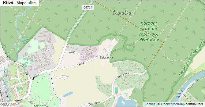 Křivá - mapa ulice