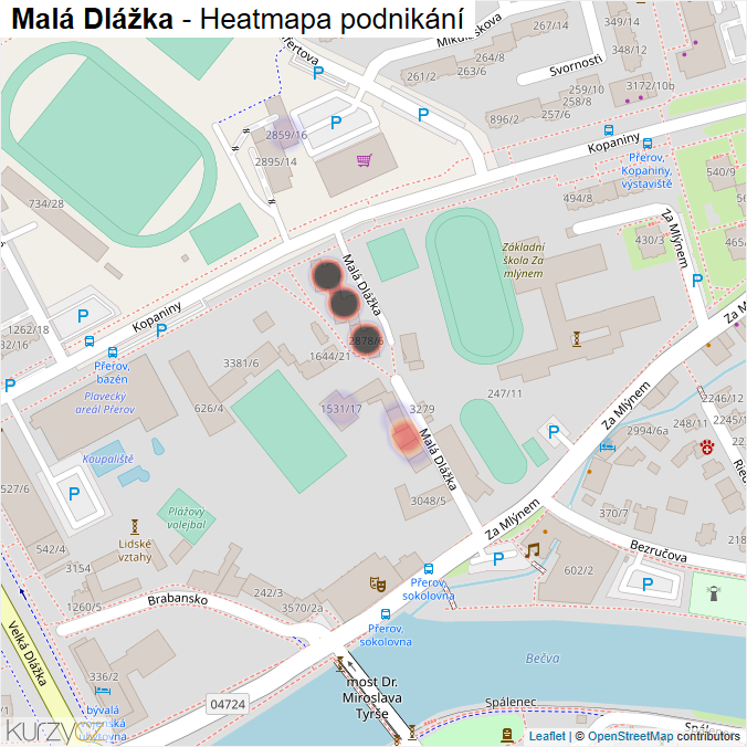 Mapa Malá Dlážka - Firmy v ulici.