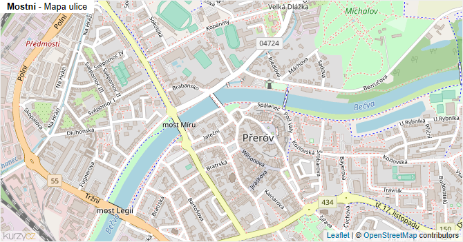 Mostní - mapa ulice