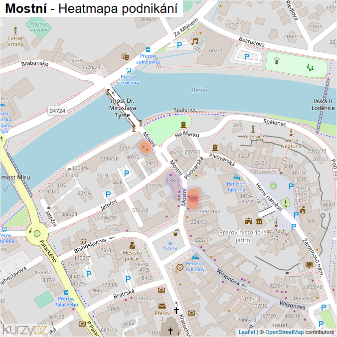 Mapa Mostní - Firmy v ulici.