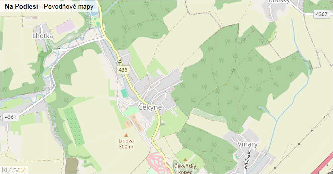Na Podlesí - záplavové mapy stoleté vody