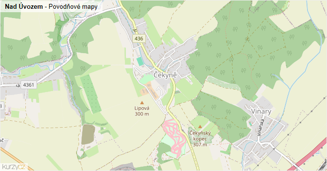 Nad Úvozem - záplavové mapy stoleté vody