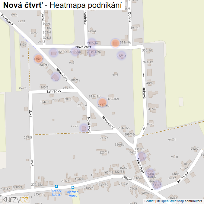 Mapa Nová čtvrť - Firmy v ulici.