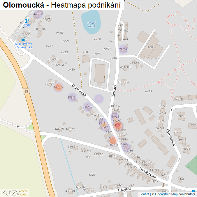 Mapa Olomoucká - Firmy v ulici.