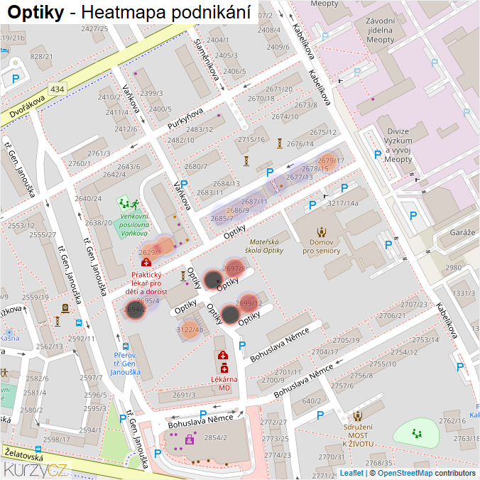 Mapa Optiky - Firmy v ulici.