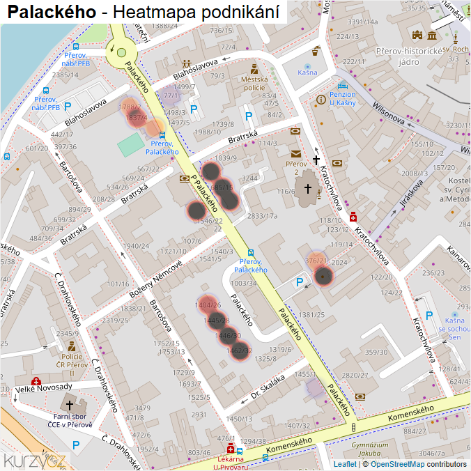 Mapa Palackého - Firmy v ulici.