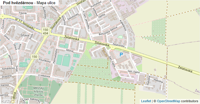 Pod hvězdárnou - mapa ulice